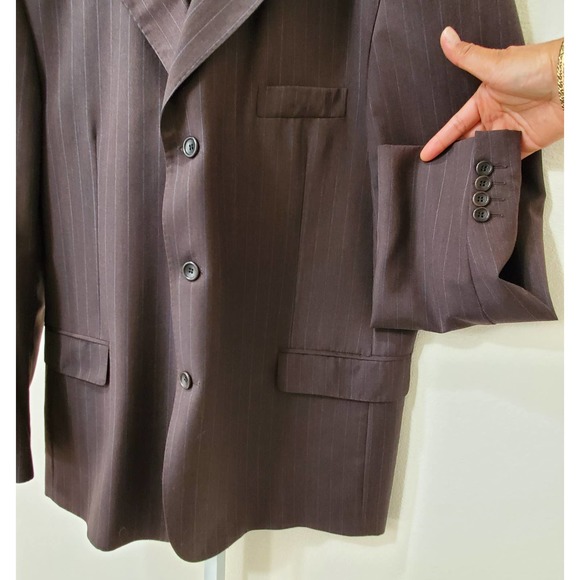 ERMENEGILDO ZEGNA Men's 100% Wool Brown Blue Stripped 3 Button Blazer sz 56 - Picture 3 of 11